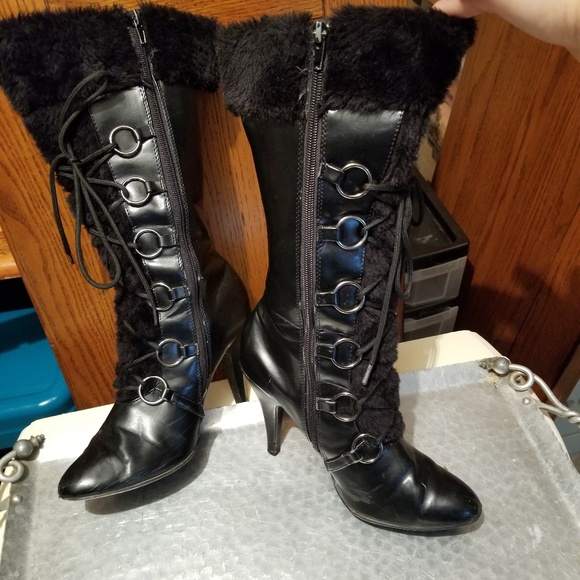 Delicious Tall Black Faux Fur Stiletto Boots - Picture 7 of 8
